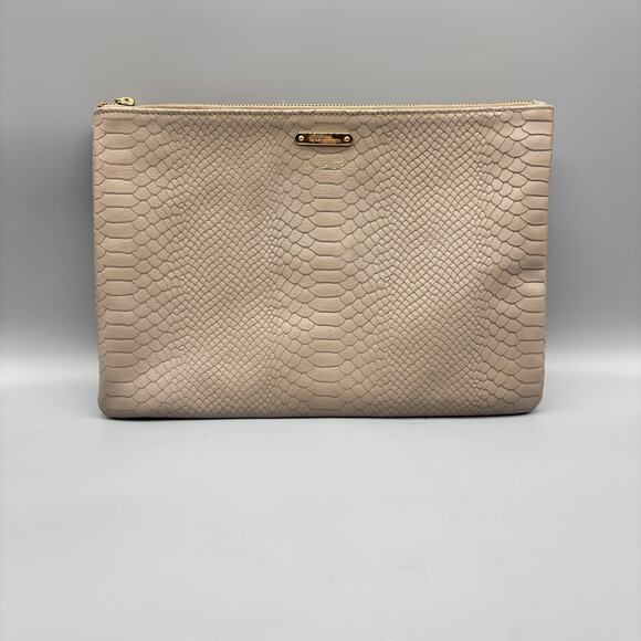 GiGi New York Clutch Womens Size Large Beige Leather Embossed Python Tassel Bag - Picture 1 of 12